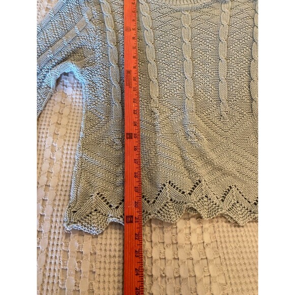 Retro Cable Knit Womens Sweater Crew Neck Soft Sage Green Size Medium Unique - Picture 12 of 12